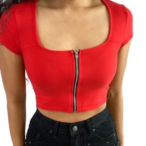 Forever 21 Red Zip Up Crop Top Size S